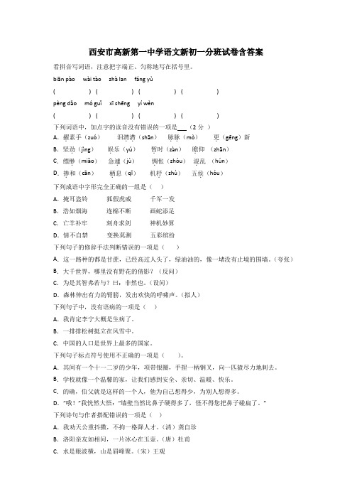 西安市高新第一中学语文新初一分班试卷含答案