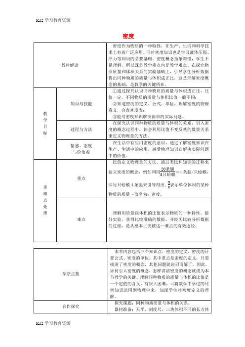 [K12学习]八年级物理上册 第六章 第2节密度教案 (新版)新人教版