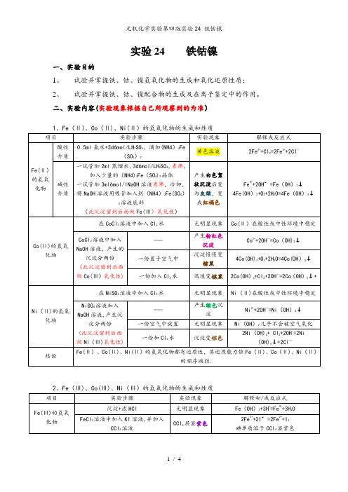 无机化学实验第四版实验24 铁钴镍