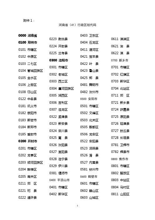 河南行政区划代码