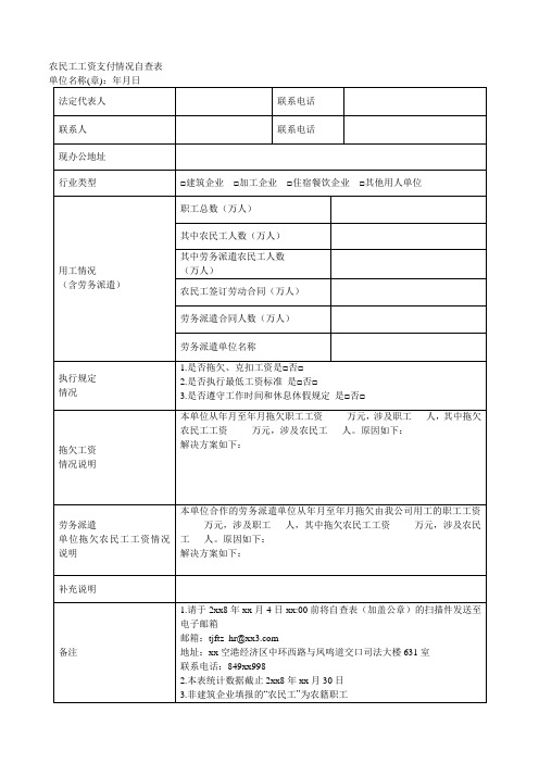 农民工工资支付情况自查表