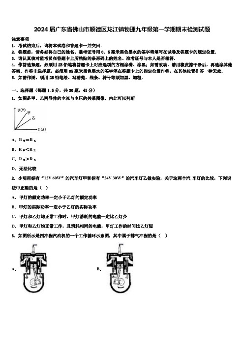 2024届广东省佛山市顺德区龙江镇物理九年级第一学期期末检测试题含解析