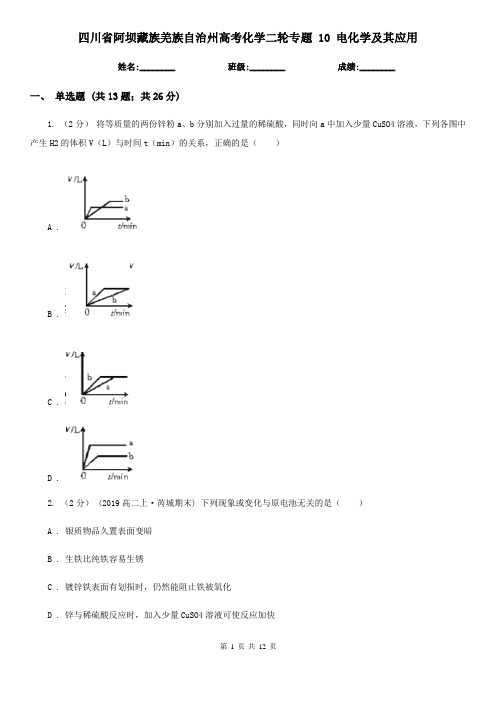 四川省阿坝藏族羌族自治州高考化学二轮专题 10 电化学及其应用