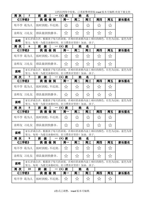 【表格】三字经日常行为规范表格