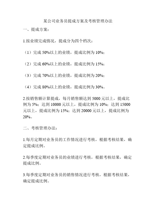 某公司业务员提成方案及考核管理办法