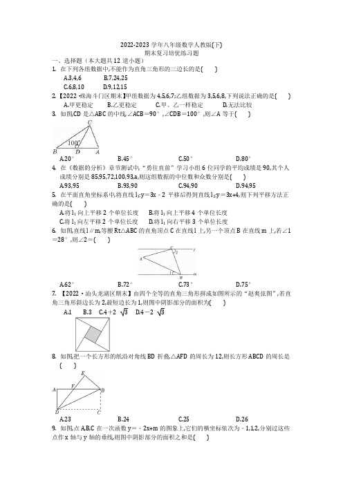 2022-2023学年人教版八年级数学下册期末复习培优练习题