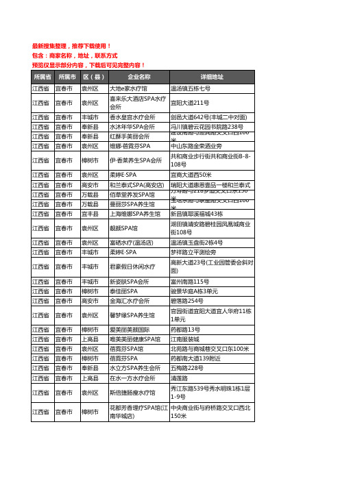 新版江西省宜春市SPA企业公司商家户名录单联系方式地址大全35家