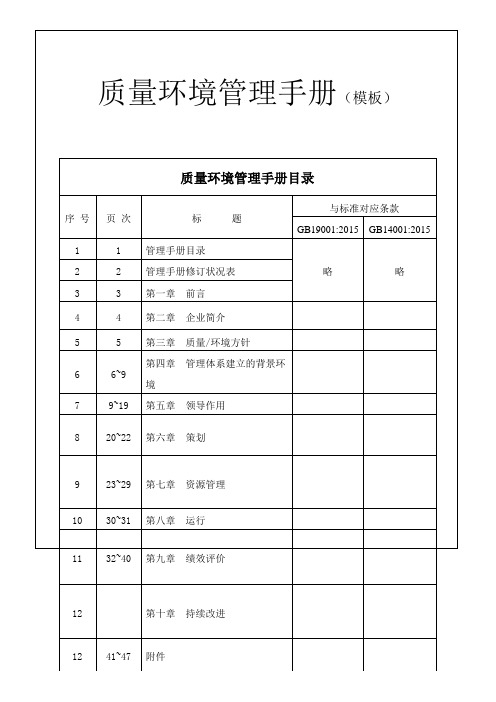 质量和环境管理手册(最新版本)(模板)(GB19001_2015版本_-参考)