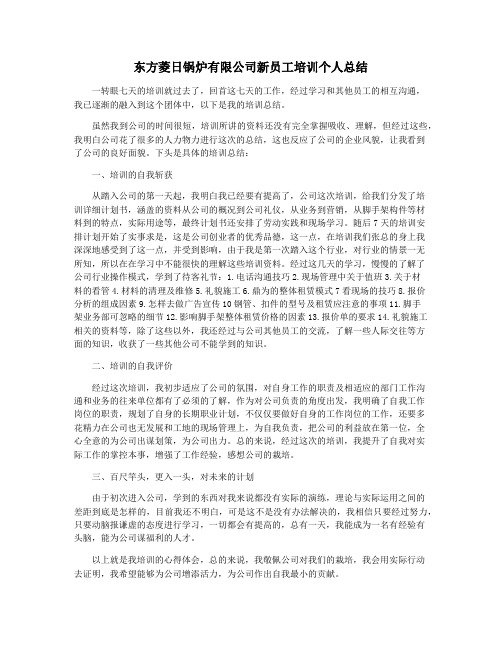 东方菱日锅炉有限公司新员工培训个人总结