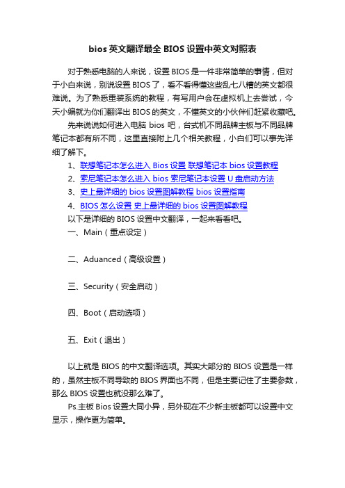 bios英文翻译最全BIOS设置中英文对照表