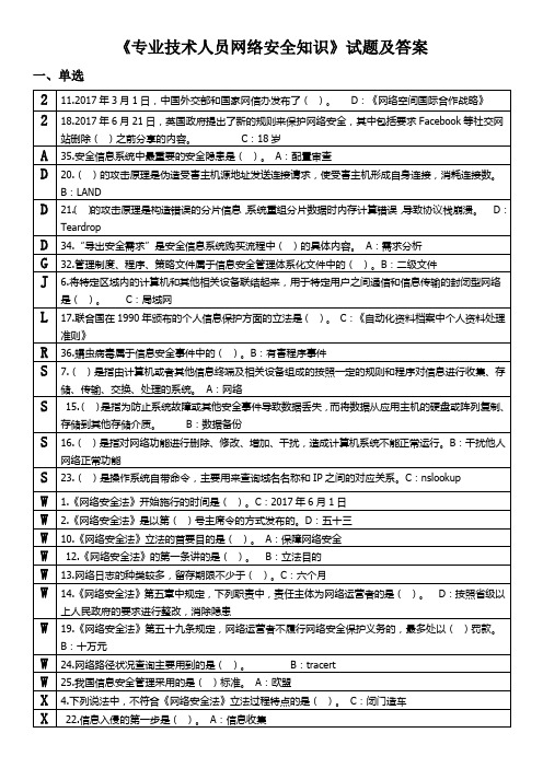 专业技术人员网络安全知识试题及答案