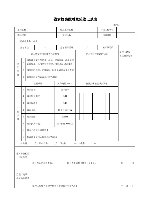 锚索支护检验批质量验收记录表