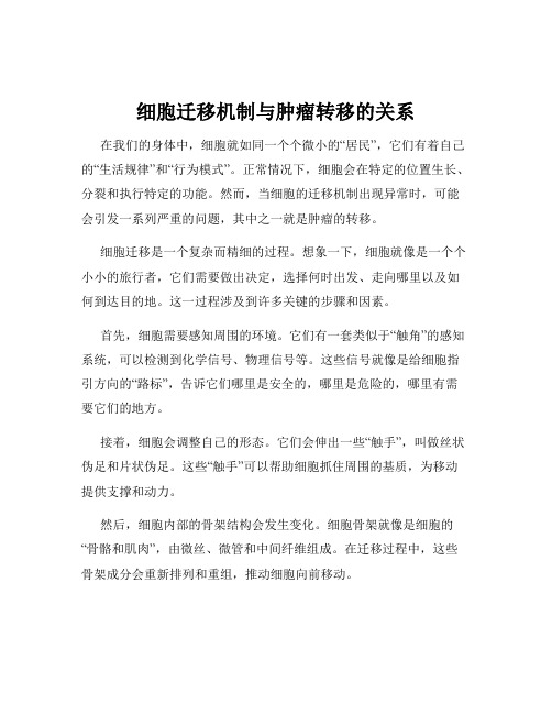 细胞迁移机制与肿瘤转移的关系