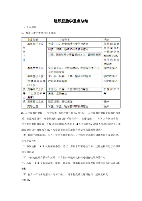 组织胚胎学重点总结