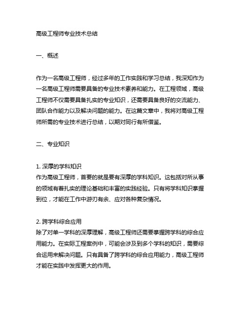 高级工程师专业技术总结3000字