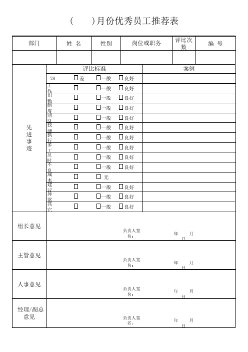 (每月)优秀员工推荐表