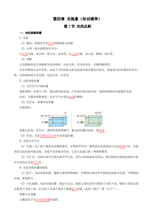 第四章 光现象(知识清单)(教师版)