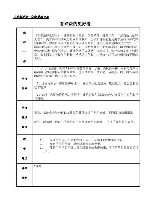 小学美术一年级上册  第二课《看谁涂的更好看》