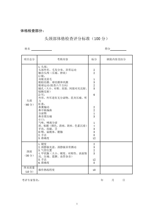 执业医师技能考核评分标准