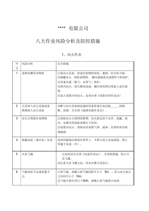 八大作业风险分析和安全措施