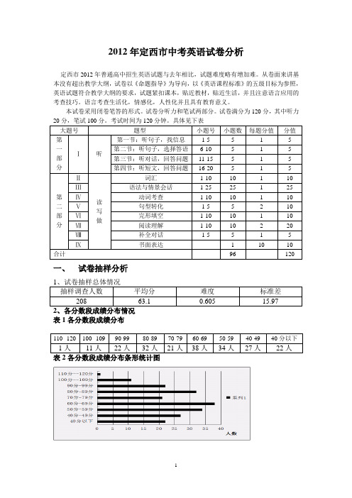 2012年定西市中考英语试卷分析