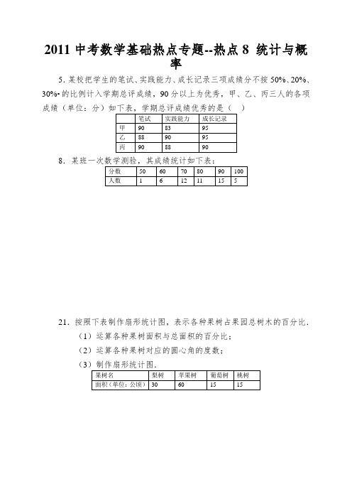 2011中考数学基础热点专题--热点8 统计与概率