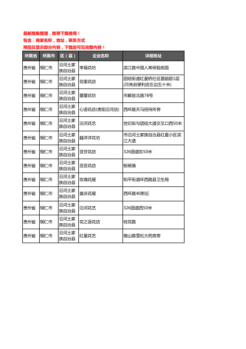 新版贵州省铜仁市沿河土家族自治县花卉企业公司商家户名录单联系方式地址大全13家