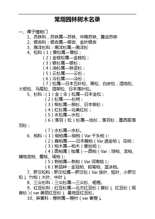 常用园林树木条目