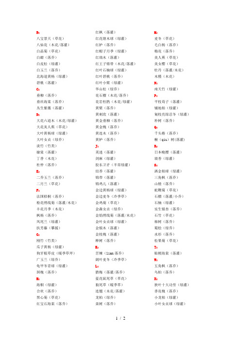 绿化工程常用植物分类