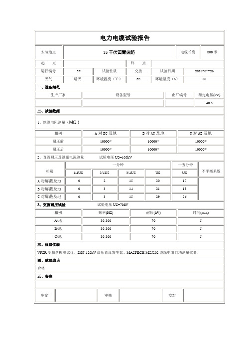 35kV电力电缆试验报告