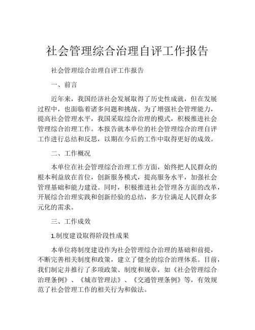 社会管理综合治理自评工作报告