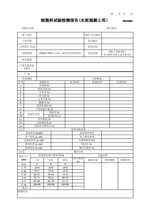 细集料试验检测报告(水泥混凝土用)