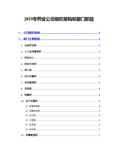 2019年药业公司组织架构和部门职能