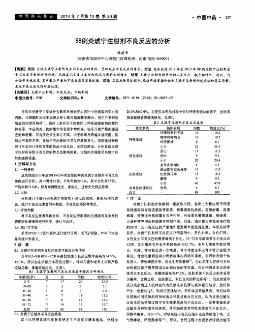 98例炎琥宁注射剂不良反应的分析