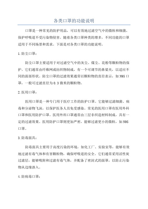 各类口罩的功能说明