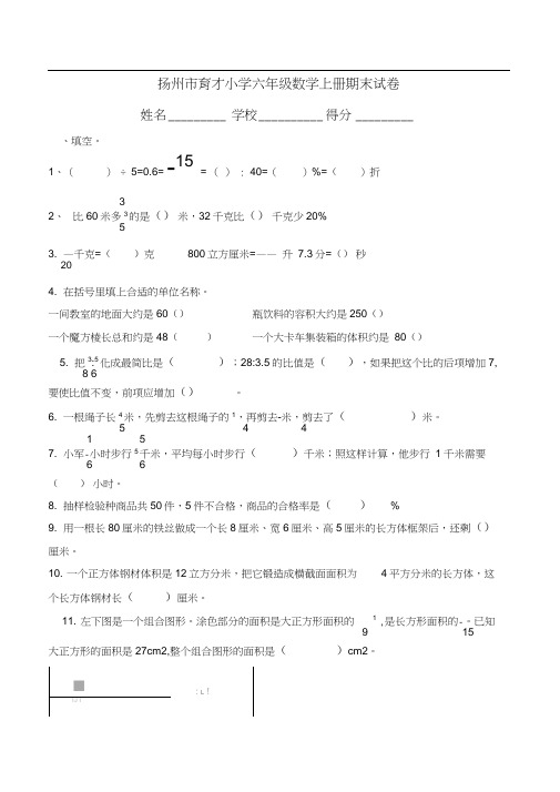 扬州市育才小学六年级数学上册期末试卷