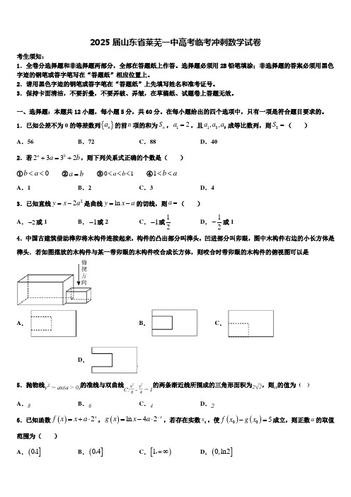 2025届山东省莱芜一中高考临考冲刺数学试卷含解析