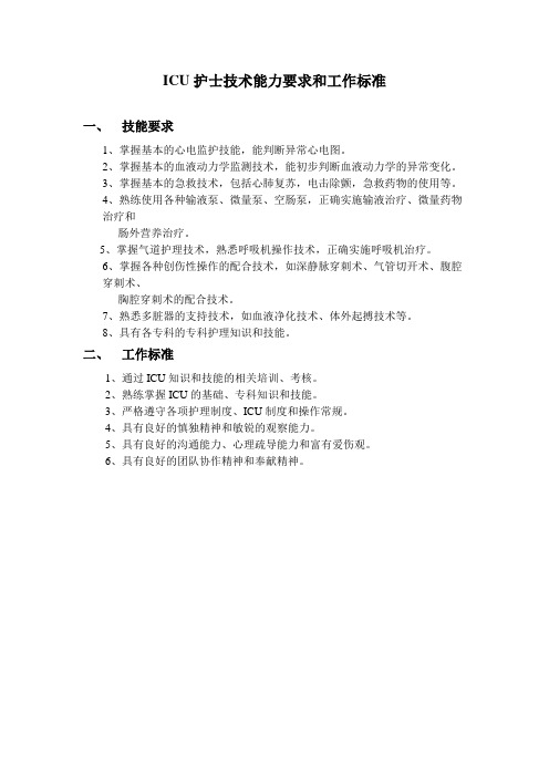 ICU护士技术能力要求和工作标准