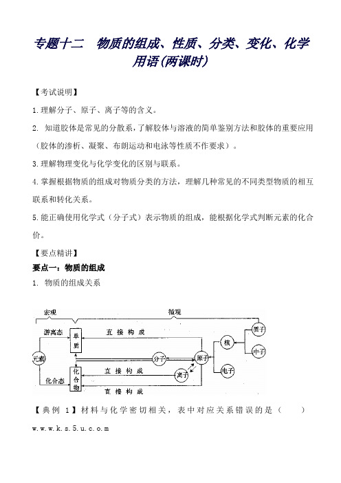 江苏省淮安中学高三化学二轮复习教案：专题12 物质的组成、性质、分类、变化、化学用语