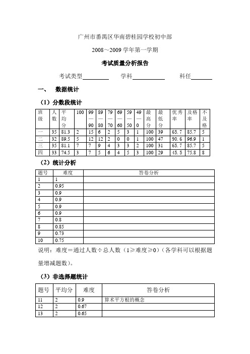 考试质量分析报告模板(1)