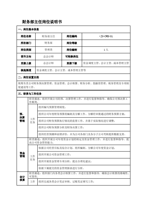 财务部主任岗位说明书