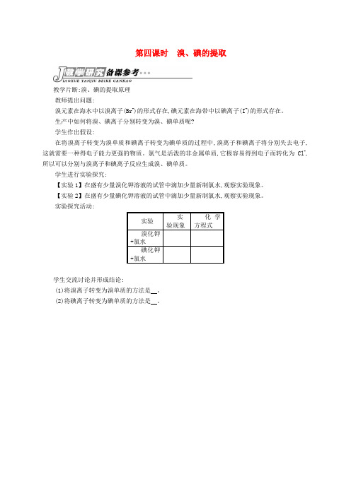 高中化学 专题二 第一单元 第四课时 溴、碘的提取备课参考 苏教版必修1