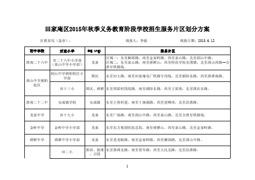 田家庵区2015年秋季义务教育阶段学校招生服务片区划分方案