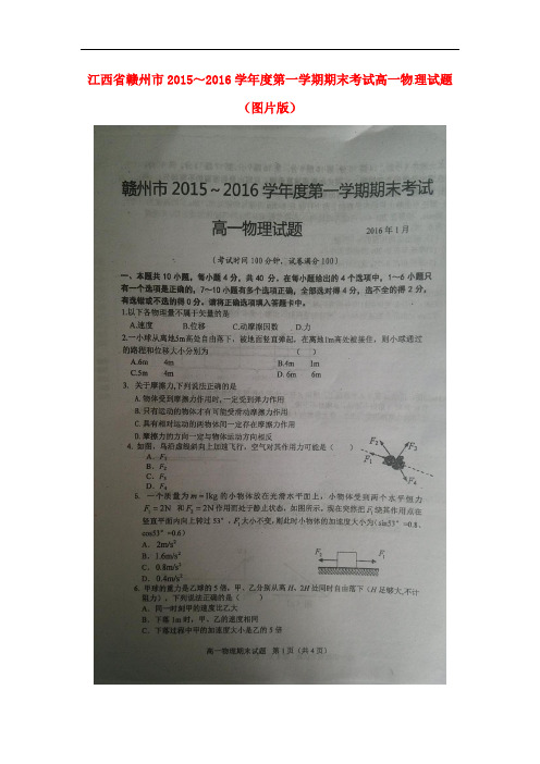 江西省赣州市高一物理上学期期末考试试题(扫描版)