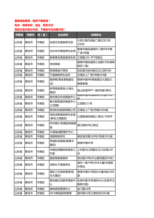 新版山东省青岛市市南区美容院企业公司商家户名录单联系方式地址大全441家