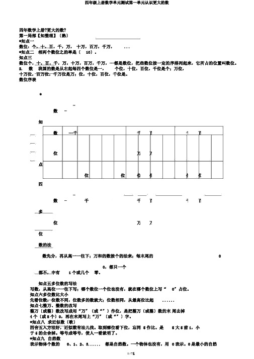 四年级上册数学单元测试第一单元认识更大的数