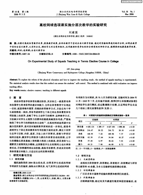 高校网球选项课实施分层次教学的实验研究