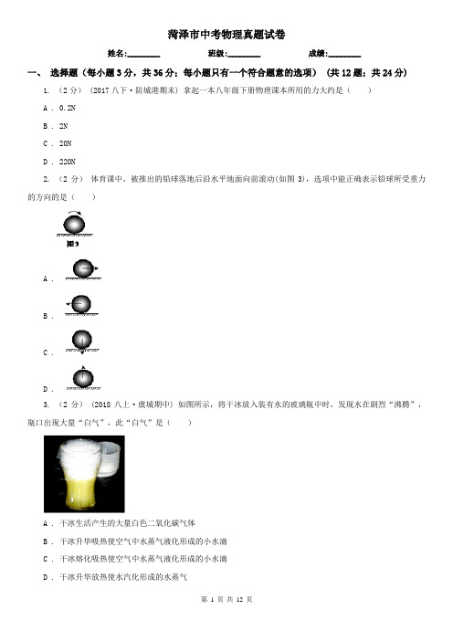 菏泽市中考物理真题试卷