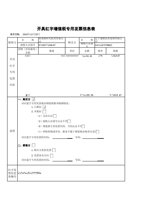 红字增值税专用发票信息表