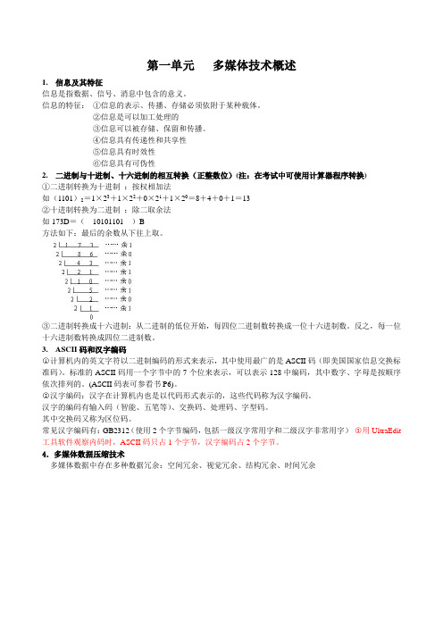 多媒体技术应用基础知识点